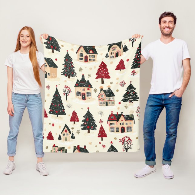 Vintage Woodland Christmas Pattern (9) Fleece Blanket (In Situ)