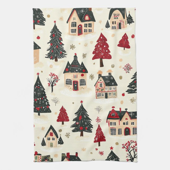 Vintage Woodland Christmas Pattern (9) Kitchen Towel (Vertical)