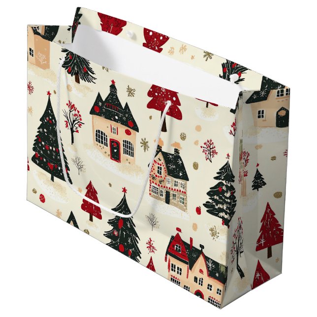 Vintage Woodland Christmas Pattern (9) Large Gift Bag (Front Angled)