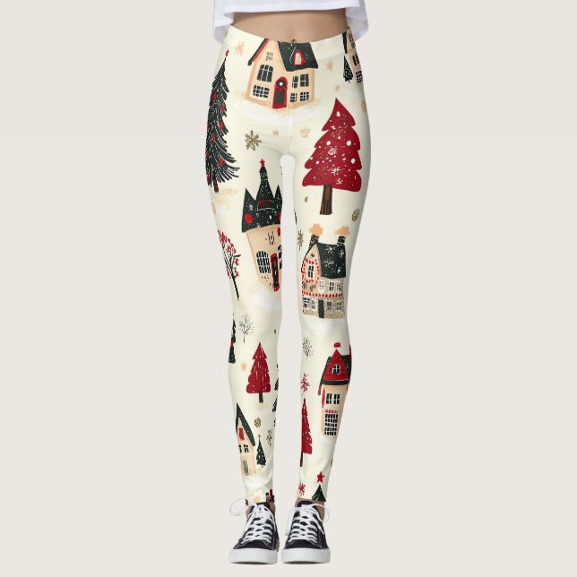 Vintage Woodland Christmas Pattern (9) Leggings (Front)