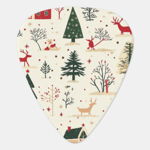Vintage Woodland Christmas Pattern Guitar Pick