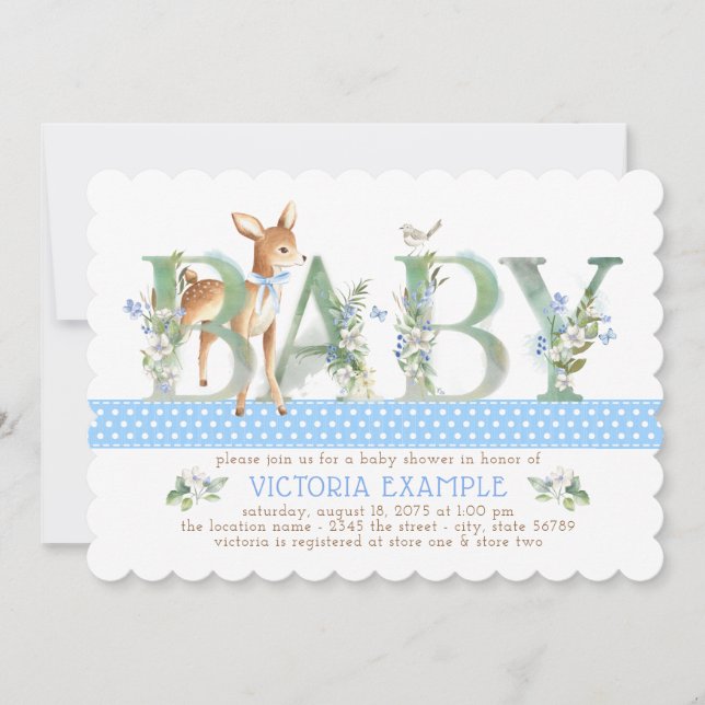 Vintage Woodland Deer Baby Boy Shower Invitations (Front)