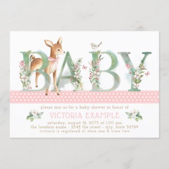 Vintage Woodland Deer Baby Girl Shower Invitations by The_Vintage_Boutique at Zazzle