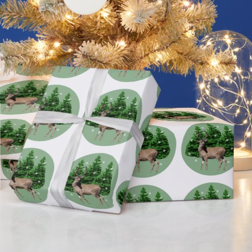 Vintage Woodland Deer Forest Trees Wrapping Paper