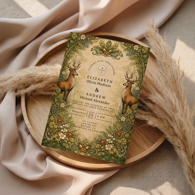 Vintage Woodland Deer Wedding Invitation (Creator Uploaded)