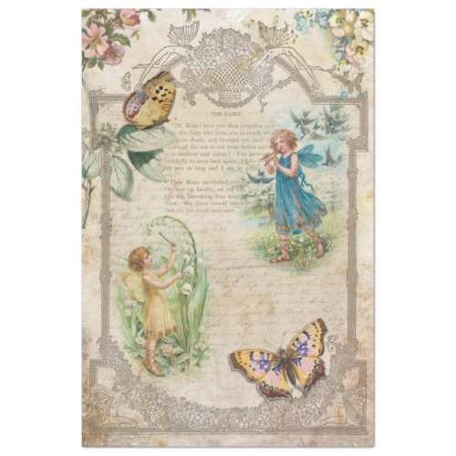 Vintage Woodland Fairies  Butterflies Decoupage Tissue Paper