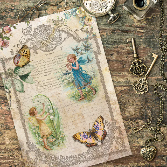 Vintage Woodland Fairies & Butterflies Decoupage Tissue Paper | Zazzle