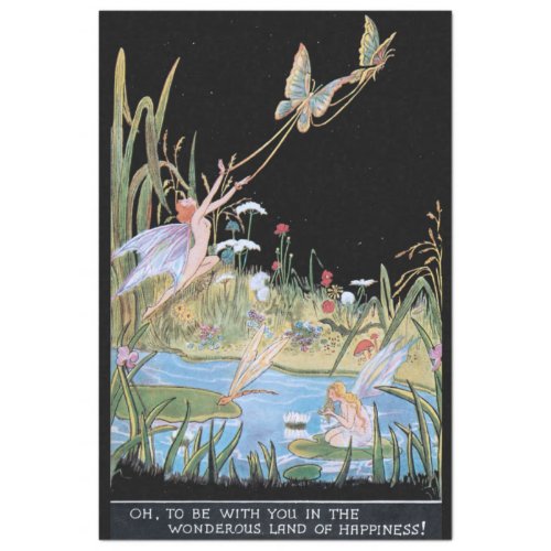 Vintage Woodland Fairies Butterflies  Pond Tissue Paper