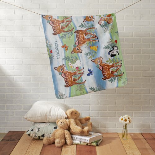 Vintage Woodland Fawn Bunny Duck Puppy Custom Baby Blanket