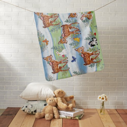 Vintage Woodland Fawn Bunny Duck Puppy Personalize Baby Blanket