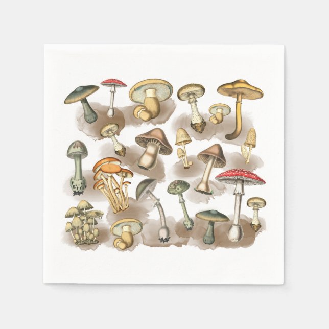 Vintage Woodland Forest Mushrooms Napkins (Front)