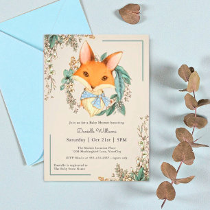 Vintage Woodland Fox Baby Shower for Boy Invitation