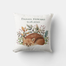 Vintage Woodland Fox Birth Announcement Throw Pill
