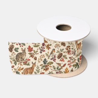Vintage Woodland Fox Deer Rabbit Autumn Satin Ribbon