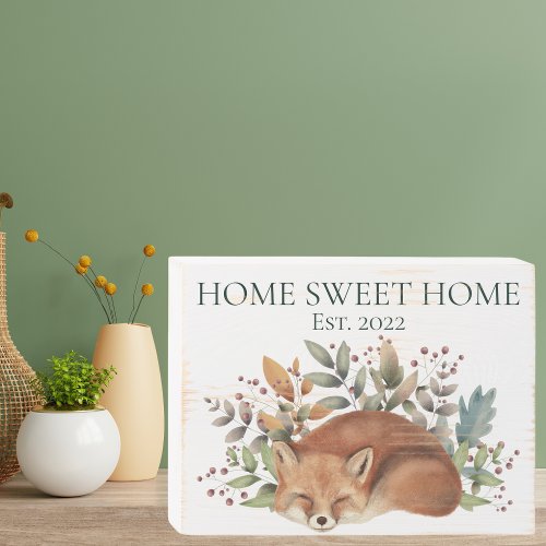 Vintage Woodland Fox Home Sweet Home  Wooden Box Sign