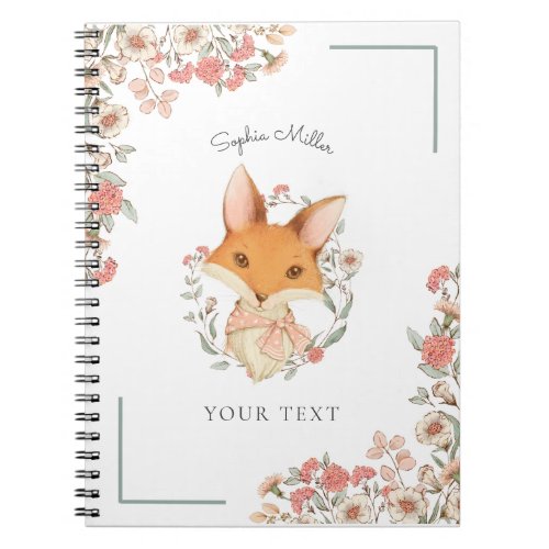 Vintage Woodland Fox Illustration With Your Name Notebook