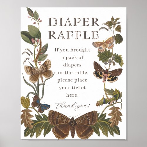 Vintage WOODLAND Insects Baby Shower Diaper Raffle Poster