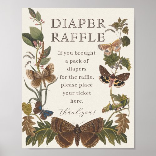 Vintage WOODLAND Insects Baby Shower Diaper Raffle Poster