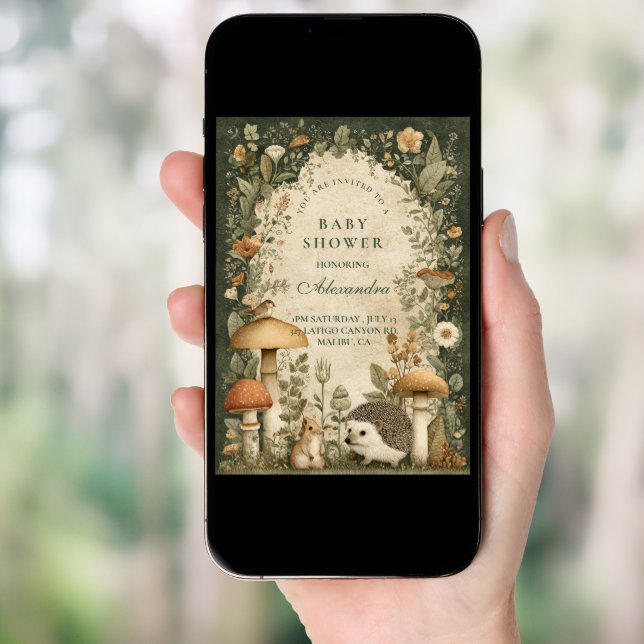 Vintage Woodland Mushroom Baby Shower Invitation (Front Digital)