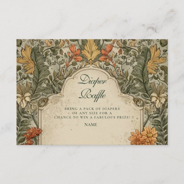 Vintage Woodland Mushroom Diapper Raffle  Enclosure Card (Front)