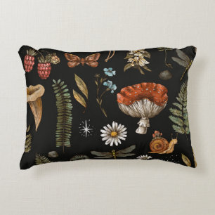 Vintage woodland nature seamless pattern. Amanita  Accent Pillow