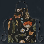 Vintage woodland nature seamless pattern. Amanita  Apron<br><div class="desc">Vintage woodland nature seamless pattern. Amanita mushroom,  fern,  forest plants witchcraft wallpaper. Botanical texture on black background. 
mushroom, witchcraft, botanical, flower, forest, moss, pagan, plant, seamless, witch, autumn, background, botany, branch, cottage core, decor, decoration, decorative, dragonfly, drawing, vintage, retro, illustration</div>