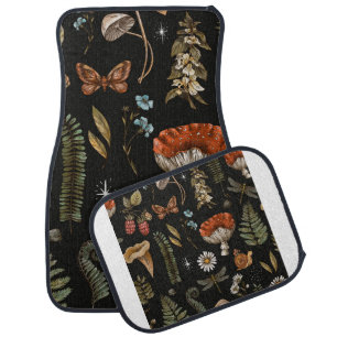 Vintage woodland nature seamless pattern. Amanita Car Floor Mat