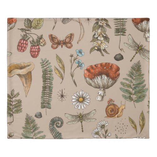 Vintage woodland nature seamless pattern Amanita  Duvet Cover