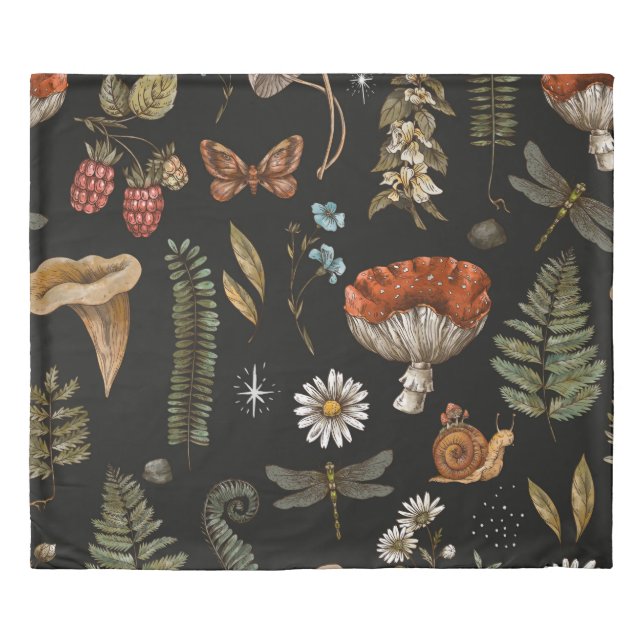 Vintage woodland nature seamless pattern. Amanita  Duvet Cover (Front)
