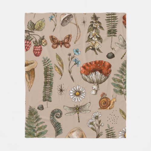 Vintage woodland nature seamless pattern Amanita  Fleece Blanket