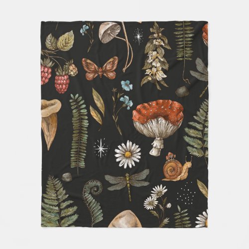 Vintage woodland nature seamless pattern Amanita  Fleece Blanket