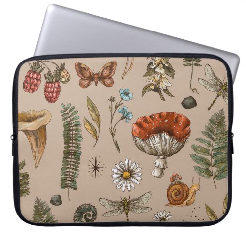 Vintage woodland nature seamless pattern Amanita  Laptop Sleeve