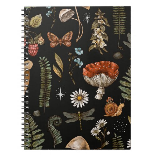 Vintage woodland nature seamless pattern Amanita  Notebook