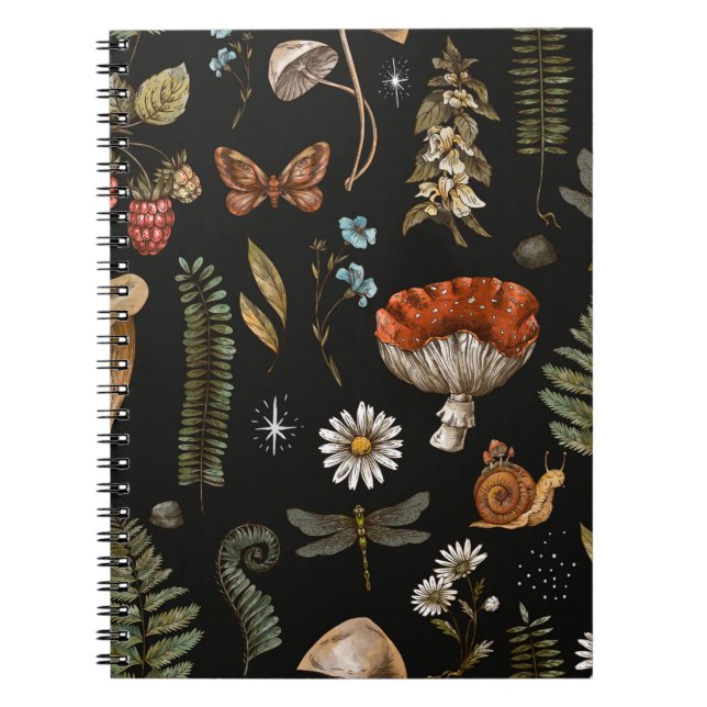 Vintage woodland nature seamless pattern. Amanita  Notebook (Front)