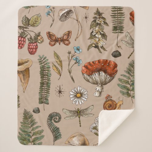 Vintage woodland nature seamless pattern Amanita  Sherpa Blanket