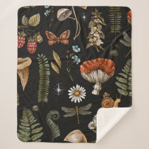 Vintage woodland nature seamless pattern. Amanita  Sherpa Blanket