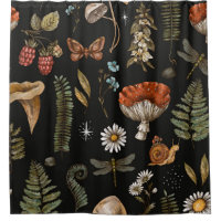 Vintage woodland nature seamless pattern. Amanita