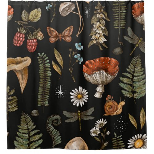 Vintage woodland nature seamless pattern Amanita  Shower Curtain