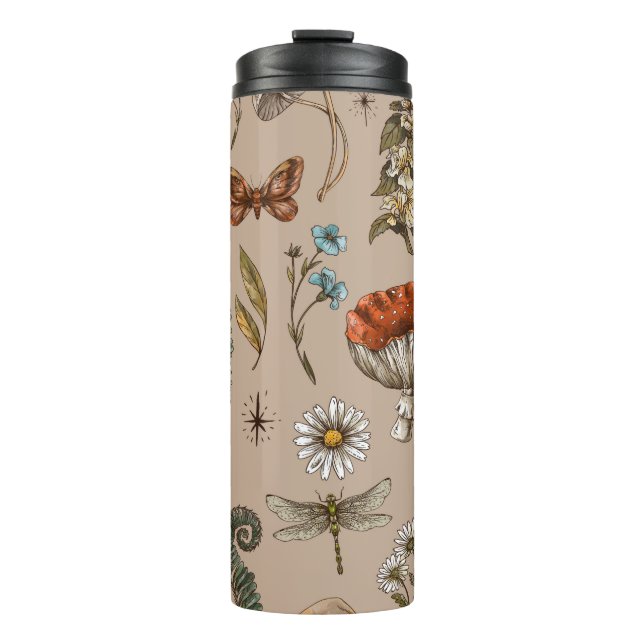 Vintage woodland nature seamless pattern. Amanita  Thermal Tumbler (Front)