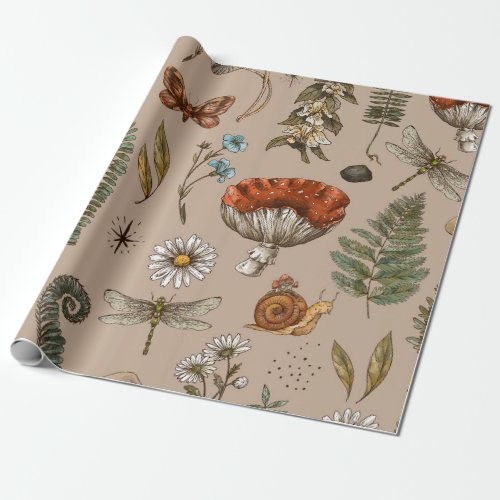 Vintage woodland nature seamless pattern Amanita  Wrapping Paper