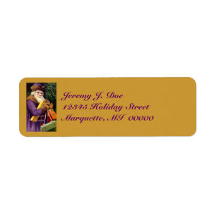 Vintage Woodland Purple Santa W/ Gifts Labels
