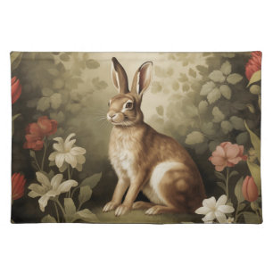 Vintage Woodland Rabbit in a Floral Forest Cloth Placemat