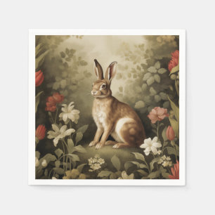Vintage Woodland Rabbit in a Floral Forest Napkins