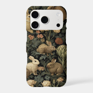 Vintage Woodland Rabbit Pattern Dark Botanical iPhone 17 Pro Case
