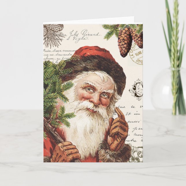 vintage woodland Santa Holiday Card (Front)