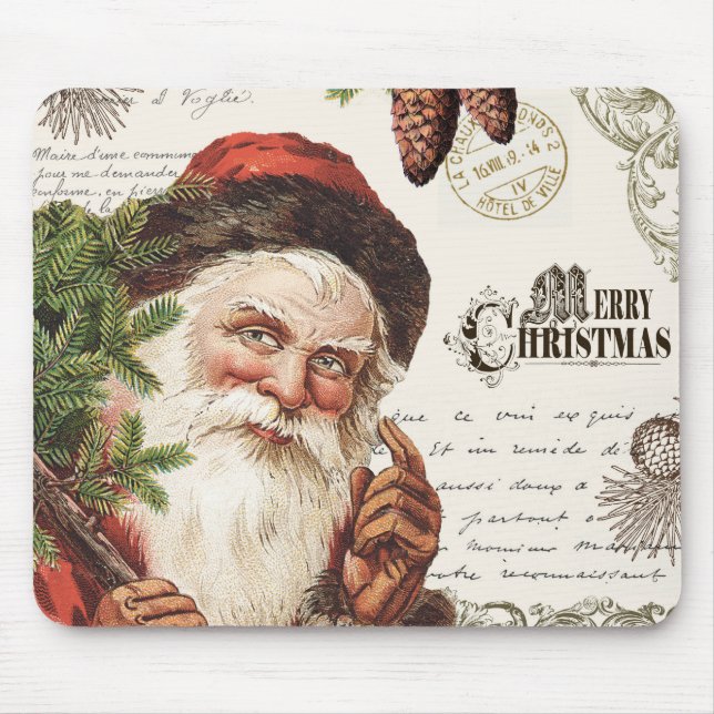 vintage woodland Santa Mouse Pad (Front)