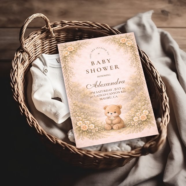 Vintage Woodland Teddy Garden Baby Shower Invitation (Creator Uploaded)