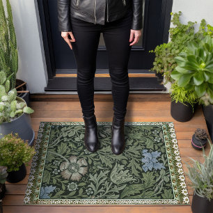 Vintage Woodland William Morris Green Floral Doormat