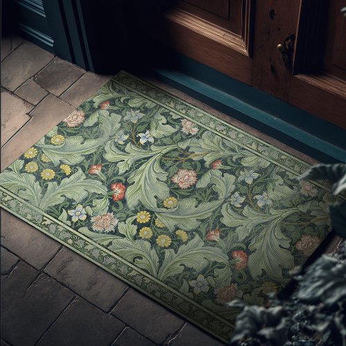 Vintage Woodland William Morris Green Floral Doormat