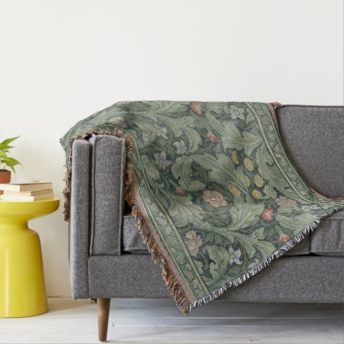 Vintage Woodland William Morris Green Floral Throw Blanket